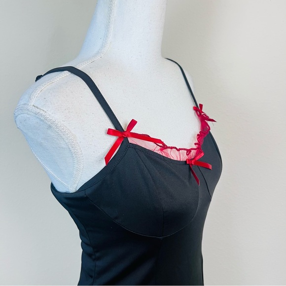 Black & Red Lace Bustier Bow High Low Gothic Cami Tank Dress - Picture 11 of 12